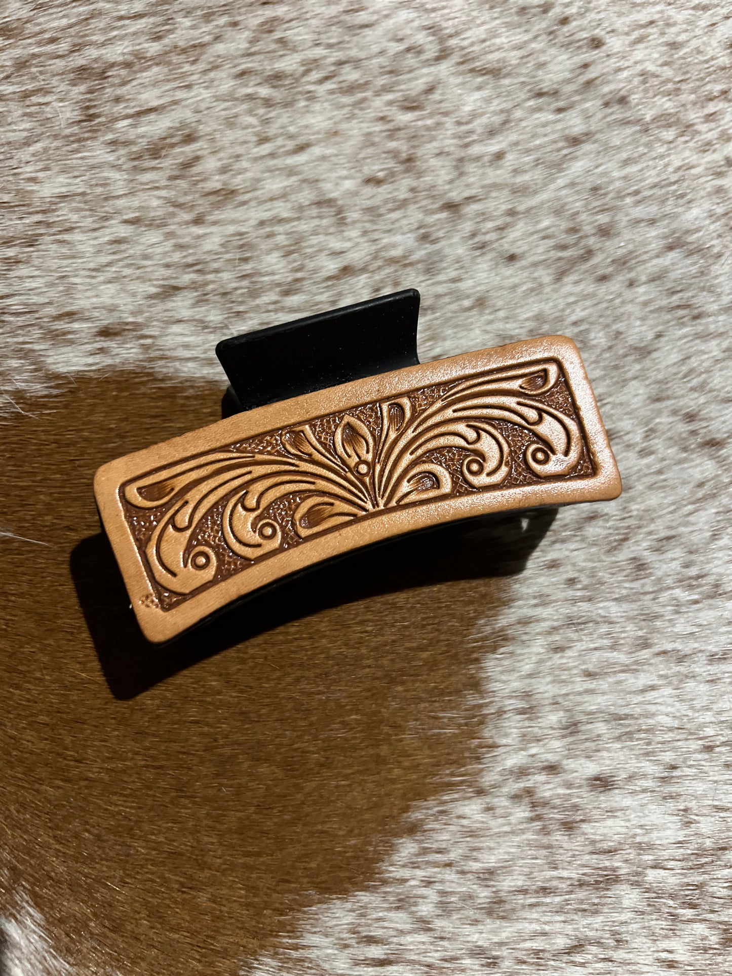 Tooled leather hair clip