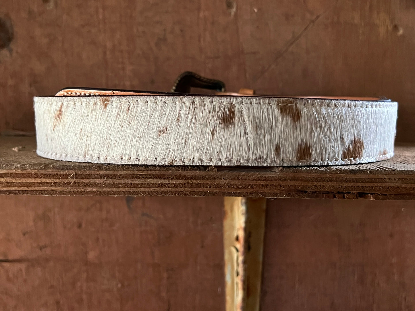 Cowhide & Tooled leather belt- Large