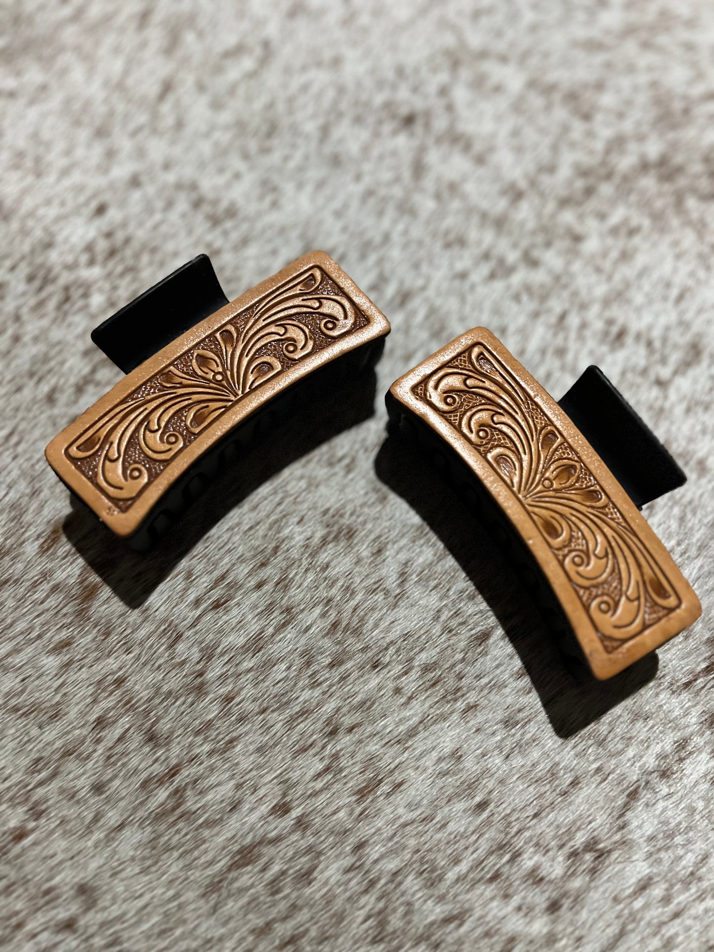 Tooled leather hair clip