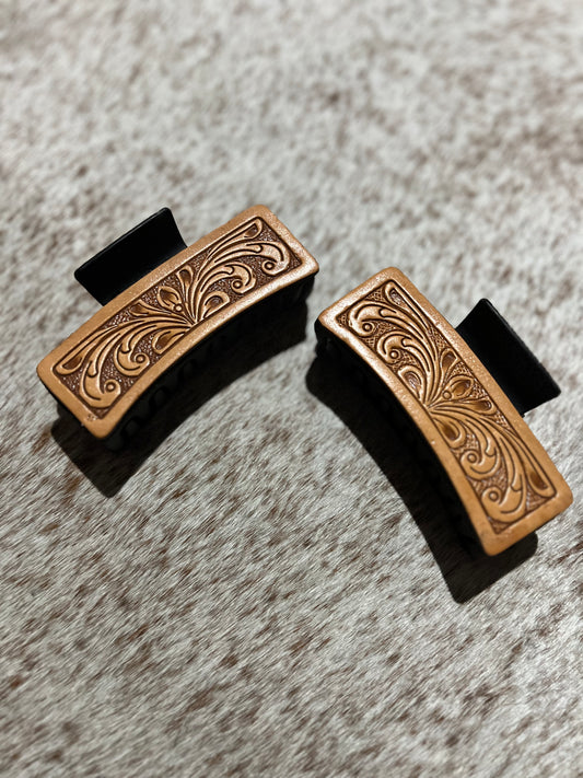 Tooled leather hair clip
