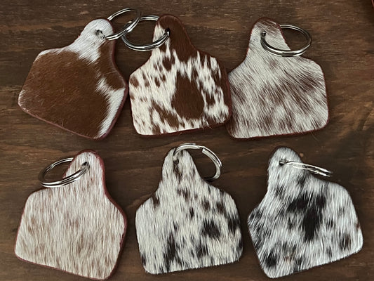 Cowhide cattle ear tag keyrings
