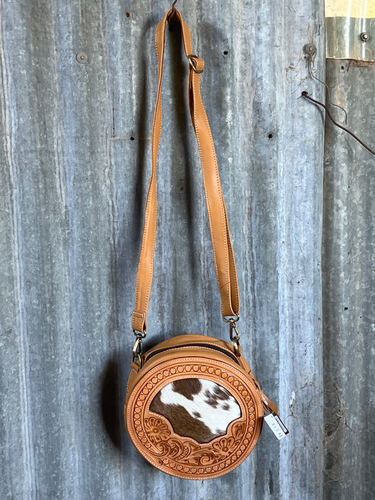 Halle round cowhide bag