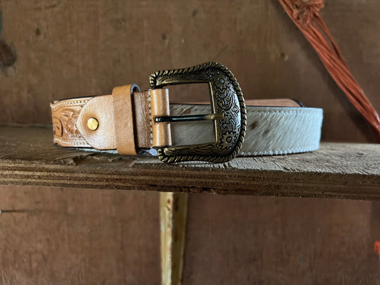 Cowhide & Tooled leather belt- XL