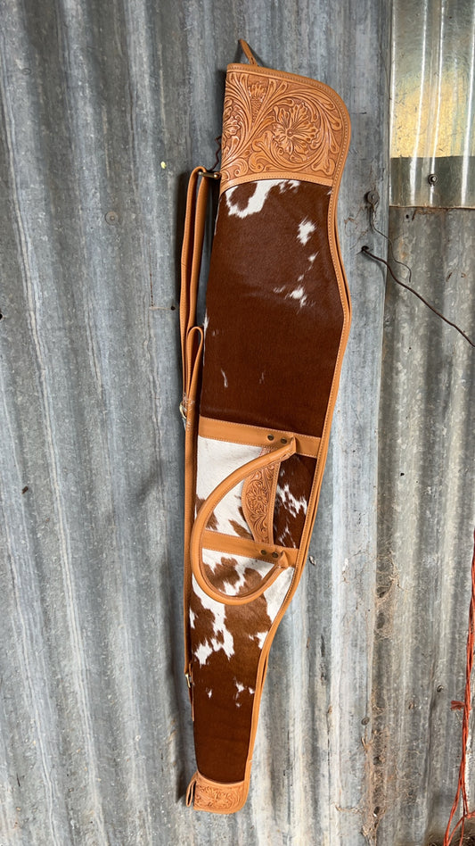 Tan & White cowhide & tooled rifle case