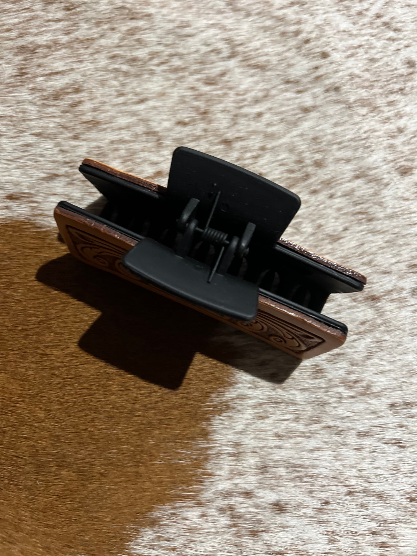 Tooled leather hair clip