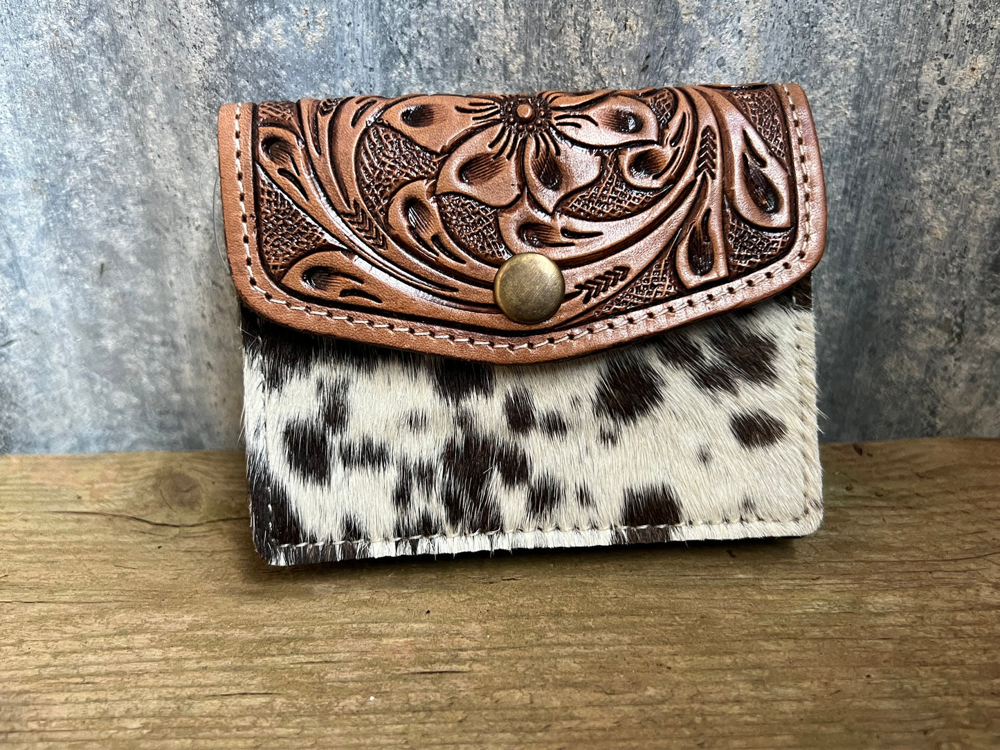 Tooled cowhide coin purse