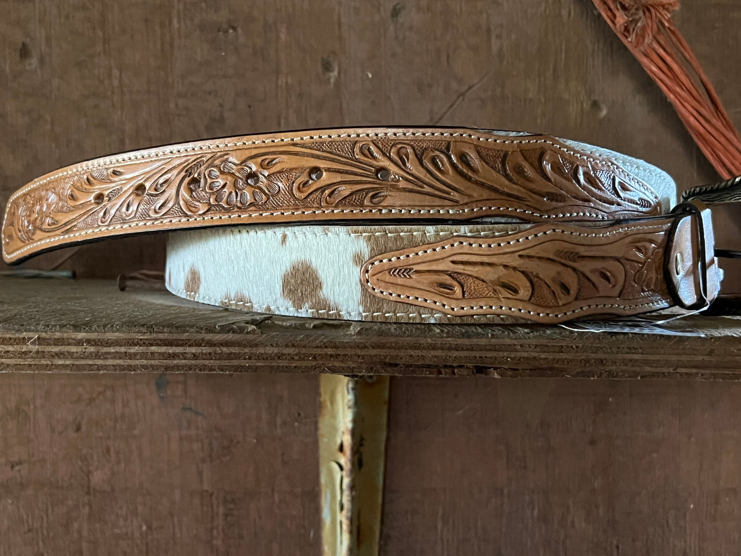 Cowhide & Tooled leather belt- XL
